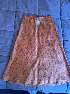 NWT | Abercrombie & Fitch Rust Brown A-Line Satin Skirt w/ Tiny Black Dot Print